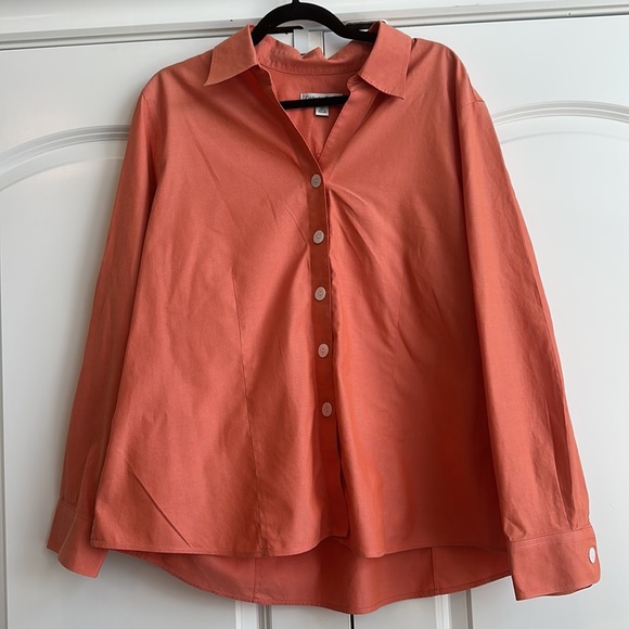 Cold Water Creek Pumpkin Color Collar Button Down Top - Picture 3 of 7
